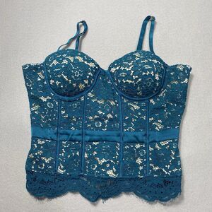 House of CB London Peacock Blue Lace Lareina Corset Top Large NWT Event Party